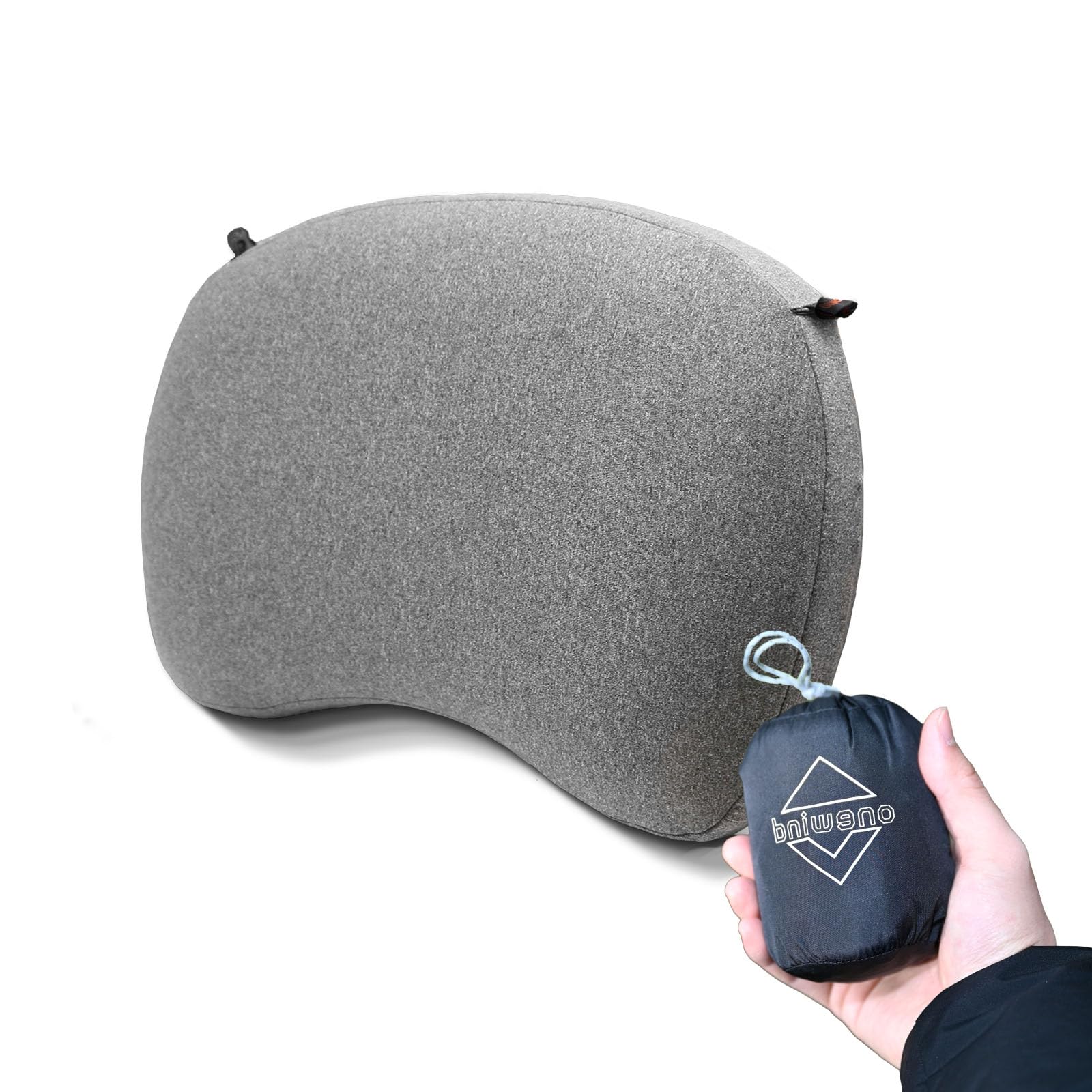 onewind Almohada de camping ultraligera, almohada inflable suave compresible ergonómica para el cuello con cordón elástico extraíble para hamaca, tienda de campaña, almohadilla de dormir, color gris