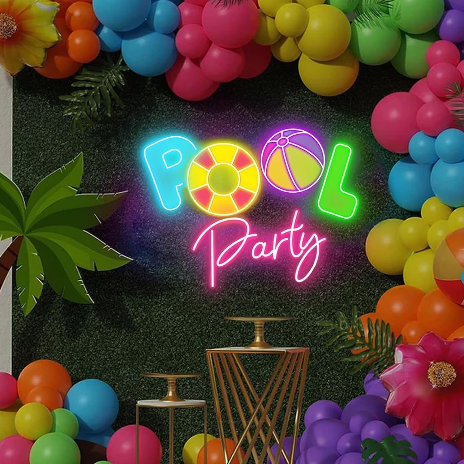 Pool Party Neon Sign 20 inches LED Summer Neon Lights Business Wall Decor for Home Bedroom Living Room Holiday Hotel Party Decorations