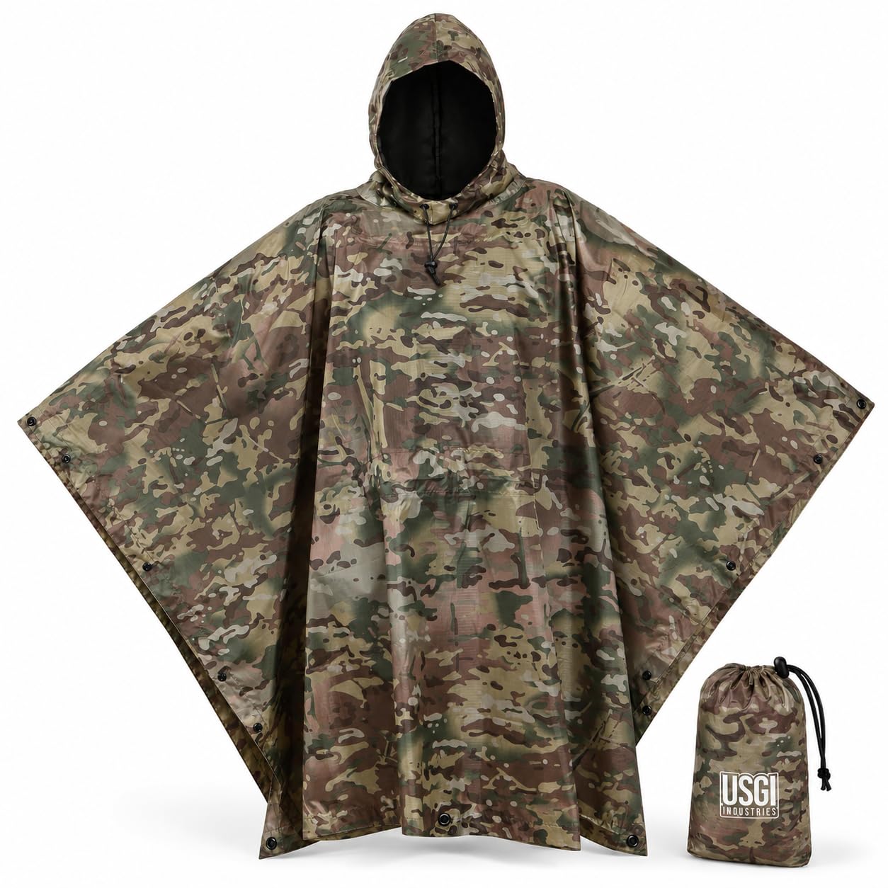 USGI Industries Military Style Poncho Multi Use Rip Stop Camouflage Rain Poncho, Ocp Multicam, One size