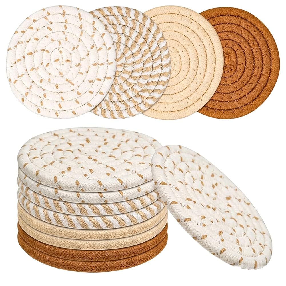 Aundhegrtt For Drinks for Tabletop Cofee Tables 8pcs Cotton Woven Coasters, 7 Inch Diameter Absorbent Coasters Set, Cup Coasters