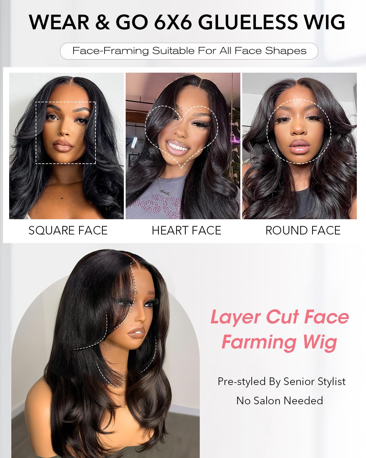 Face-Framing Layered Curtain Bangs Glueless Wigs Human Hair Pre Plucked Pre Cut HD Lace Front Wigs 6x6 Ready to Wear Butterfly Haircut Closure Wig Human Hair with Layered Curtain Bangs 20 Inch