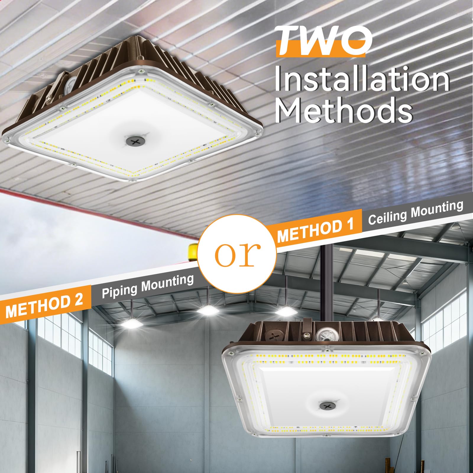 80W LED Canopy Lights Outdoor 11200LM 3000K-5000K Adjustable 120-277VAC 0-10V Dimmable IP65 Waterproof LED Shop Lights for Gas — view 6