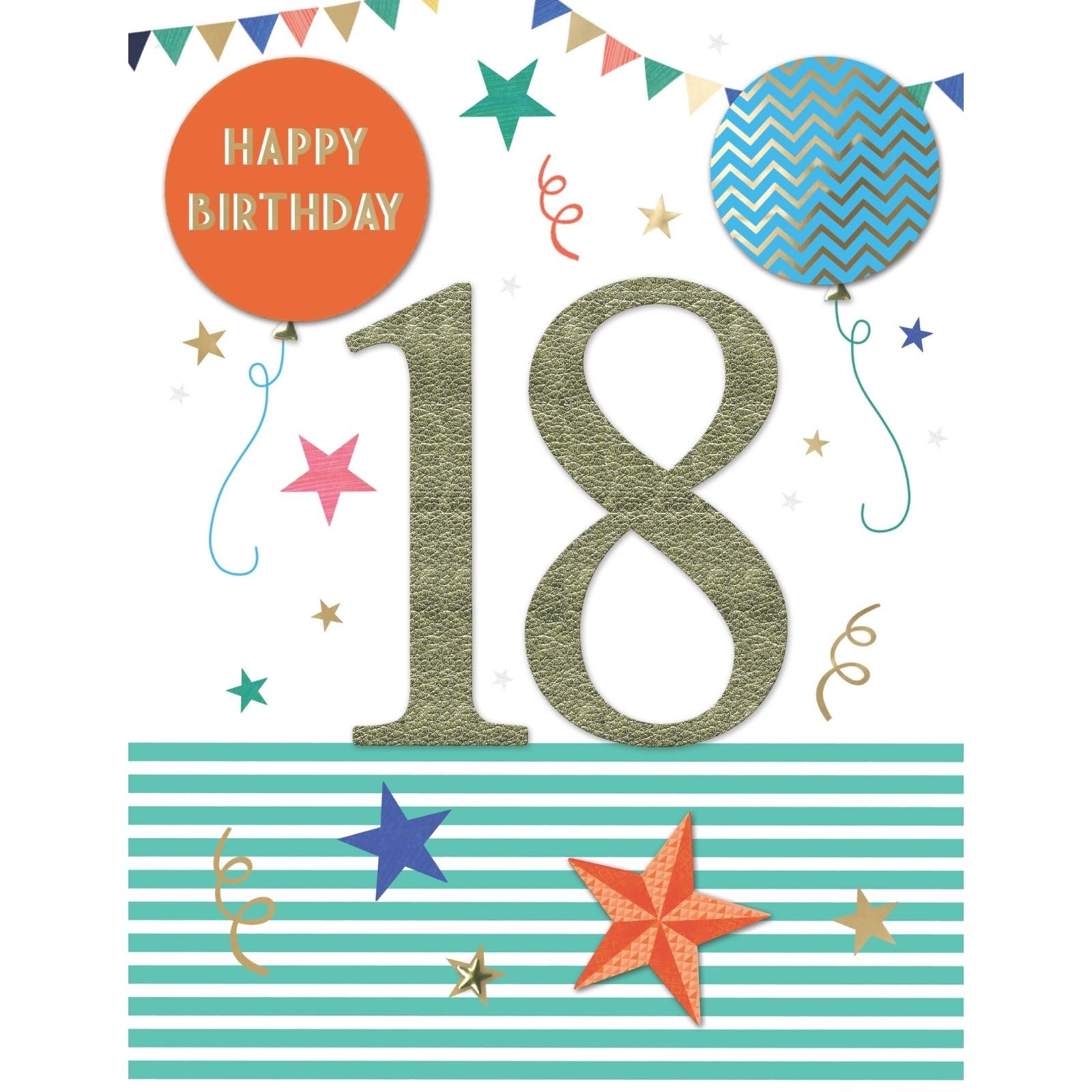 SECOND NATURE Large Embellished A4 18th Birthday Greeting Card Balloons & Stars 18 Today - All For One Fun Design, Gold-Foil, Heartfelt Wishes, Memorable Keepsake, Eco-Friendly, Group Signing
