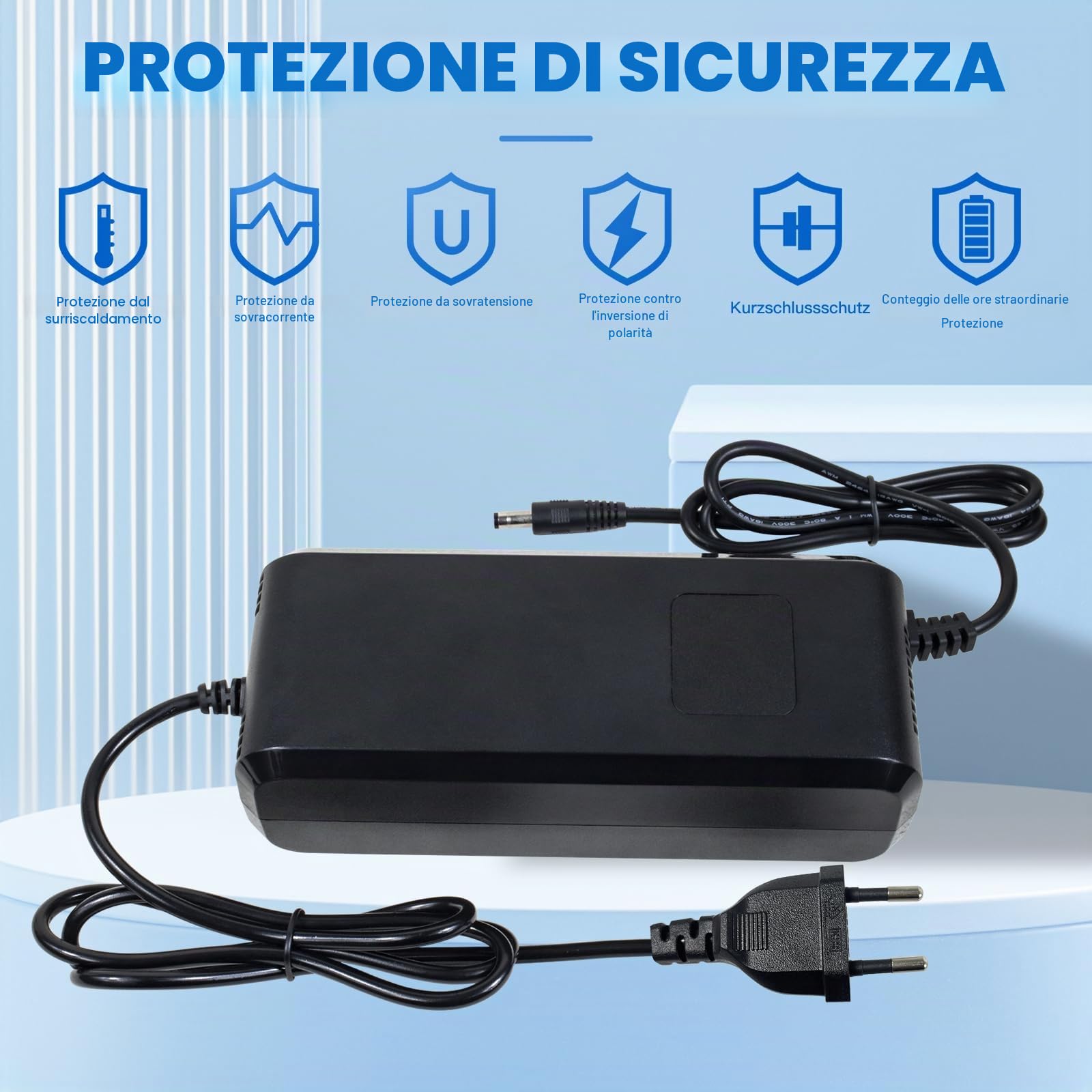 Caricatore per batteria al litio da 48V per E-Bike scooter elettrico DC1 foro 5,5 * 2,1mm connettore, alimentatore 54,6V 4a con ventola integrata, con indicatore della tensione di