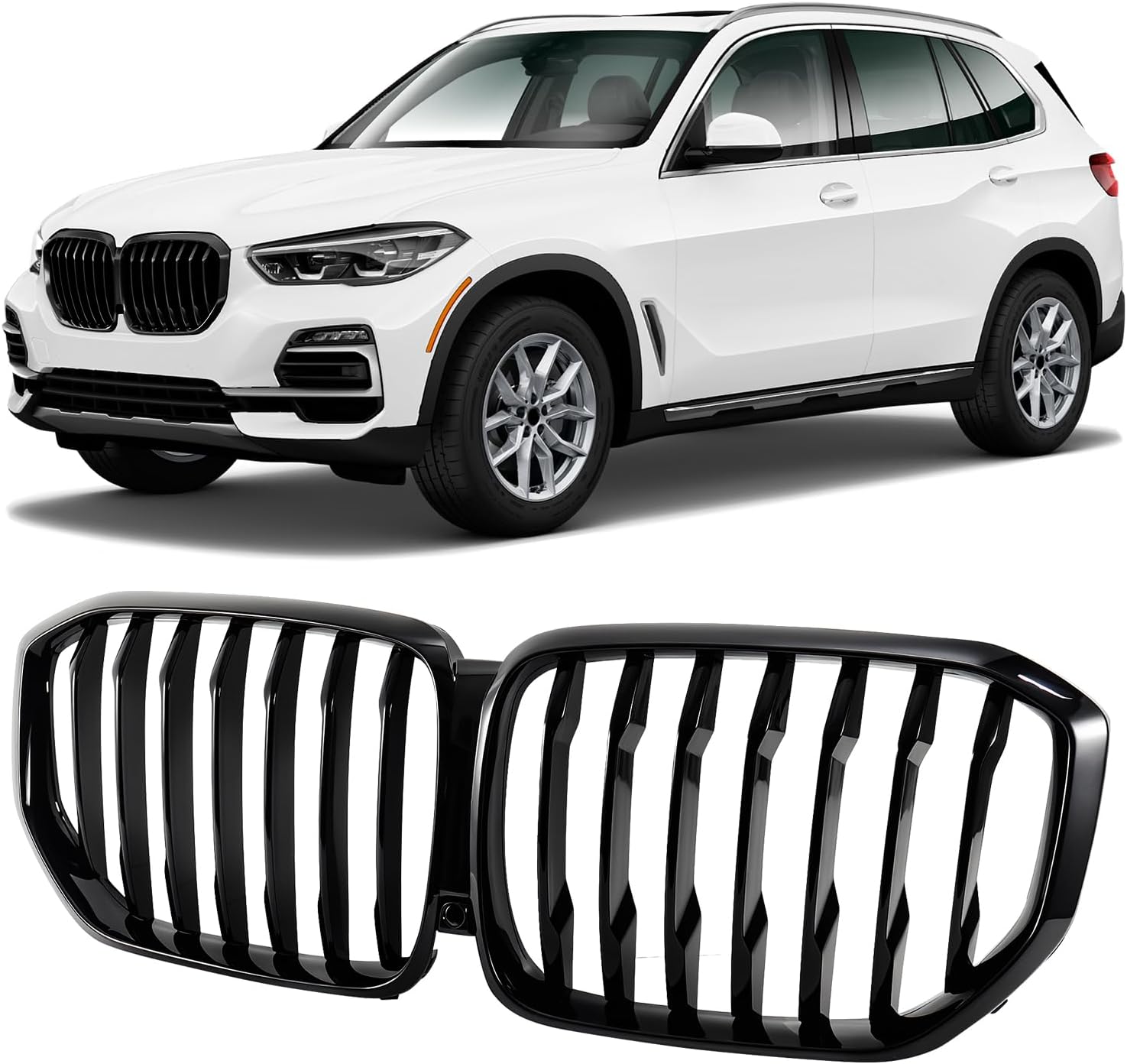 Front Grill Fit for BMW (2019-2023) X5 G05 ABS Single Slat Front Kidney Grille Gloss Black