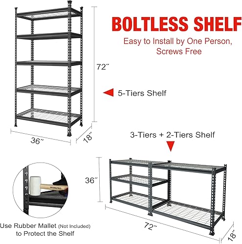 Miniatura 5 de WORKPRO Estantería metálica de 3 niveles para garaje, estante de almacenamiento resistente, 50 pulgadas de ancho x 18 pulgadas de profundidad x 47