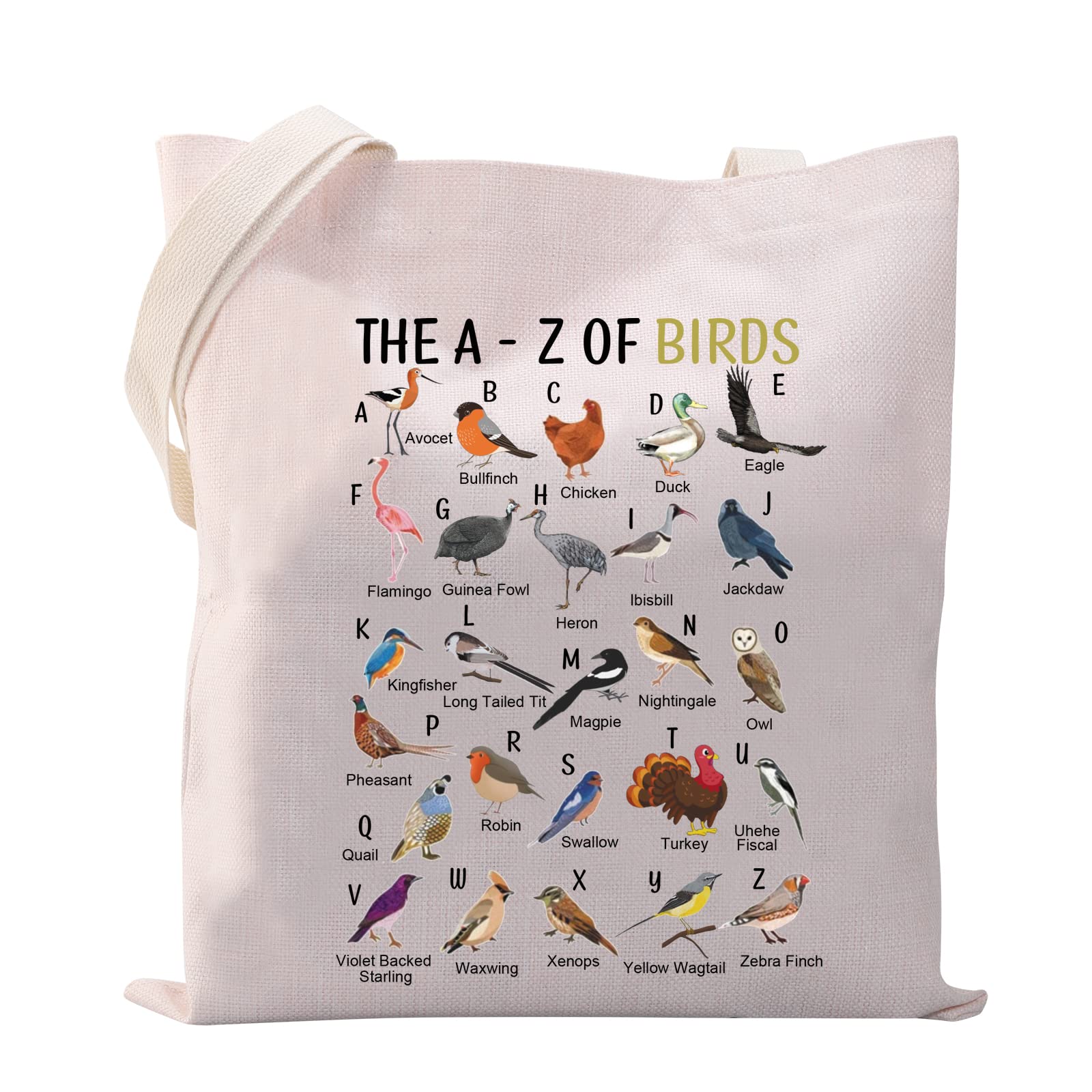 VAMSII Birdwatching Tote Bag - The A to Z of Birds Birdwatcher Birder Gift Ornithology Tote