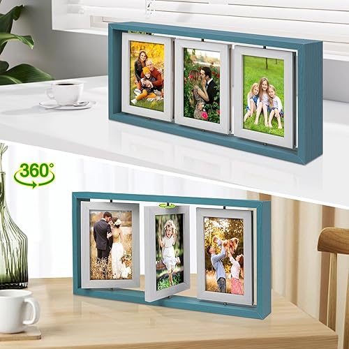 Vista 33 de ZEEYUAN Marcos de fotos de escritorio de 4 x 6 pulgadas, marco de fotos rústico giratorio flotante de 4 x 6 pulgadas, marco de doble cara
