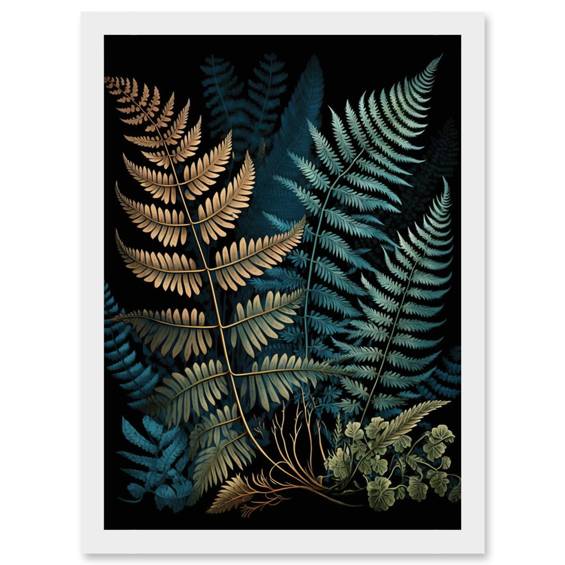 Artery8 Framed Fern Frond Species Botanical Illustration Artwork Print A4 - White