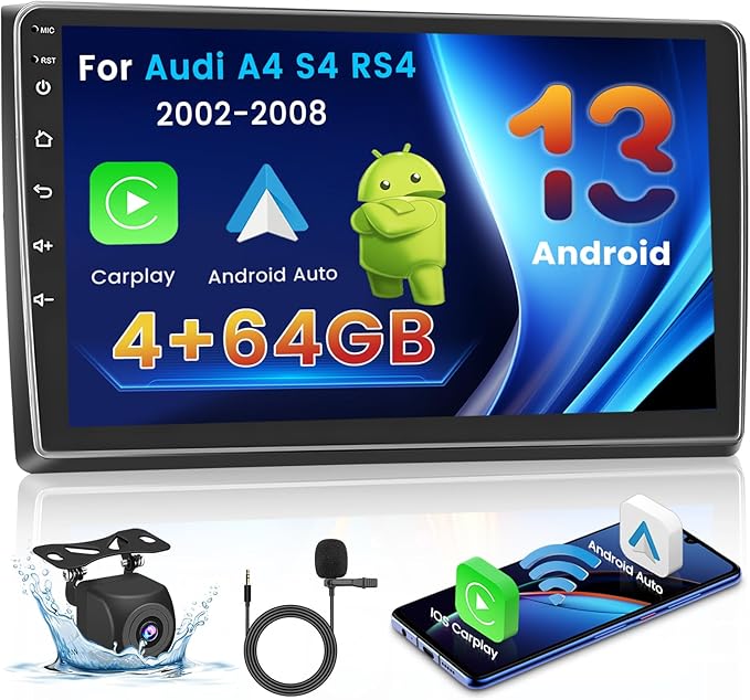 Autoradio Android 9 Pouces Pour Audi A4 / Seat Exeo (2002-2012) - 4+64 Go, CarPlay Sans Fil, Bluetooth 5.0, GPS, Caméra De Recul Inclus