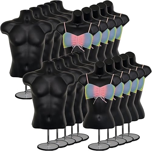 Miniatura 18 de DisplayTown Maniquí de torso masculino y femenino con soporte de metal, cuerpo con respaldo hueco, apilable, forma de vestido para exhibición