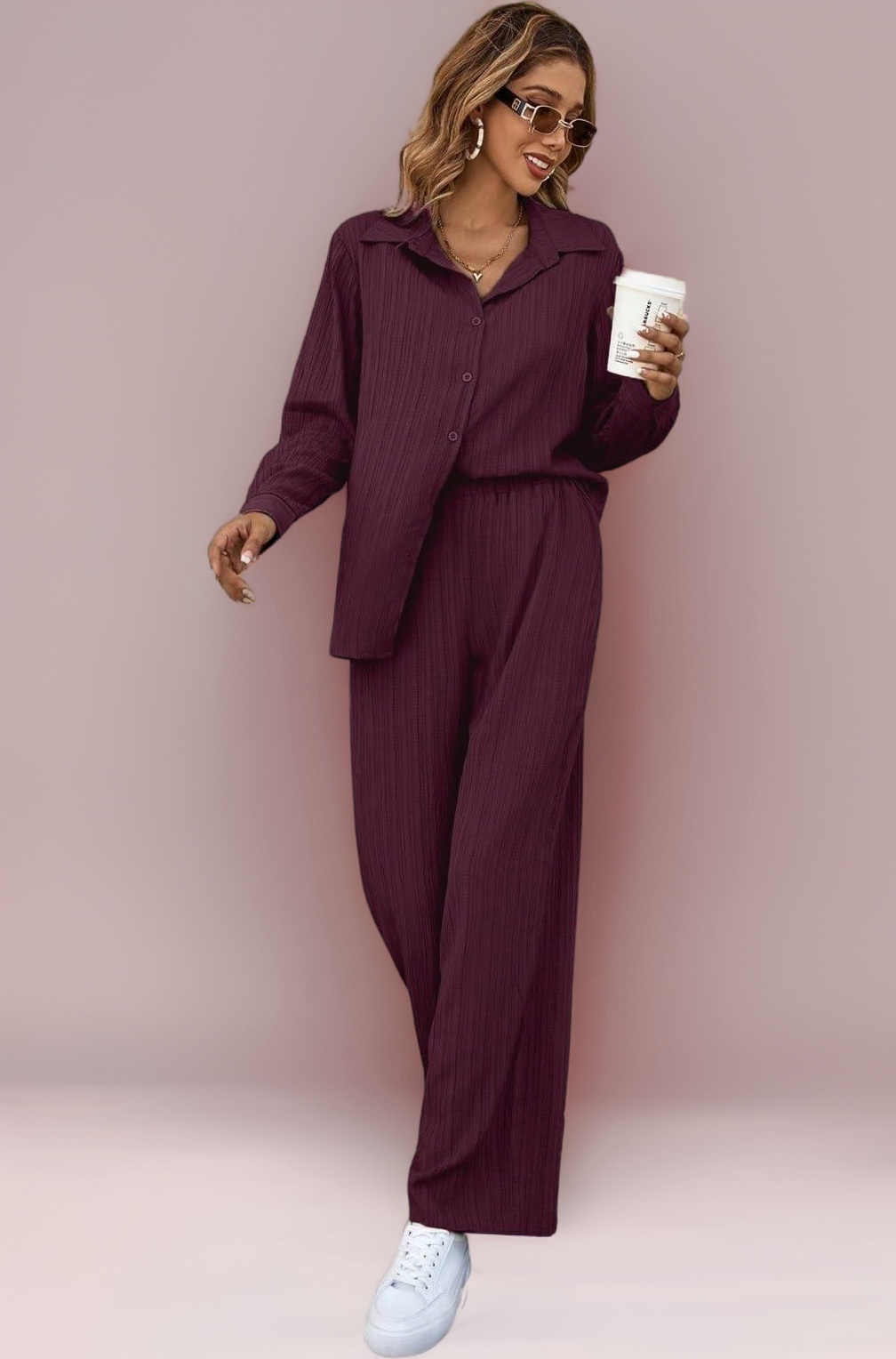 Leriya Fashion Stylish Co-ord Set for Women – Trendy Korean Summer Travel Outfit | Lightweight Two Piece Dress for Beach & Holiday Look | Casual Style | Textured | Full Sleeve