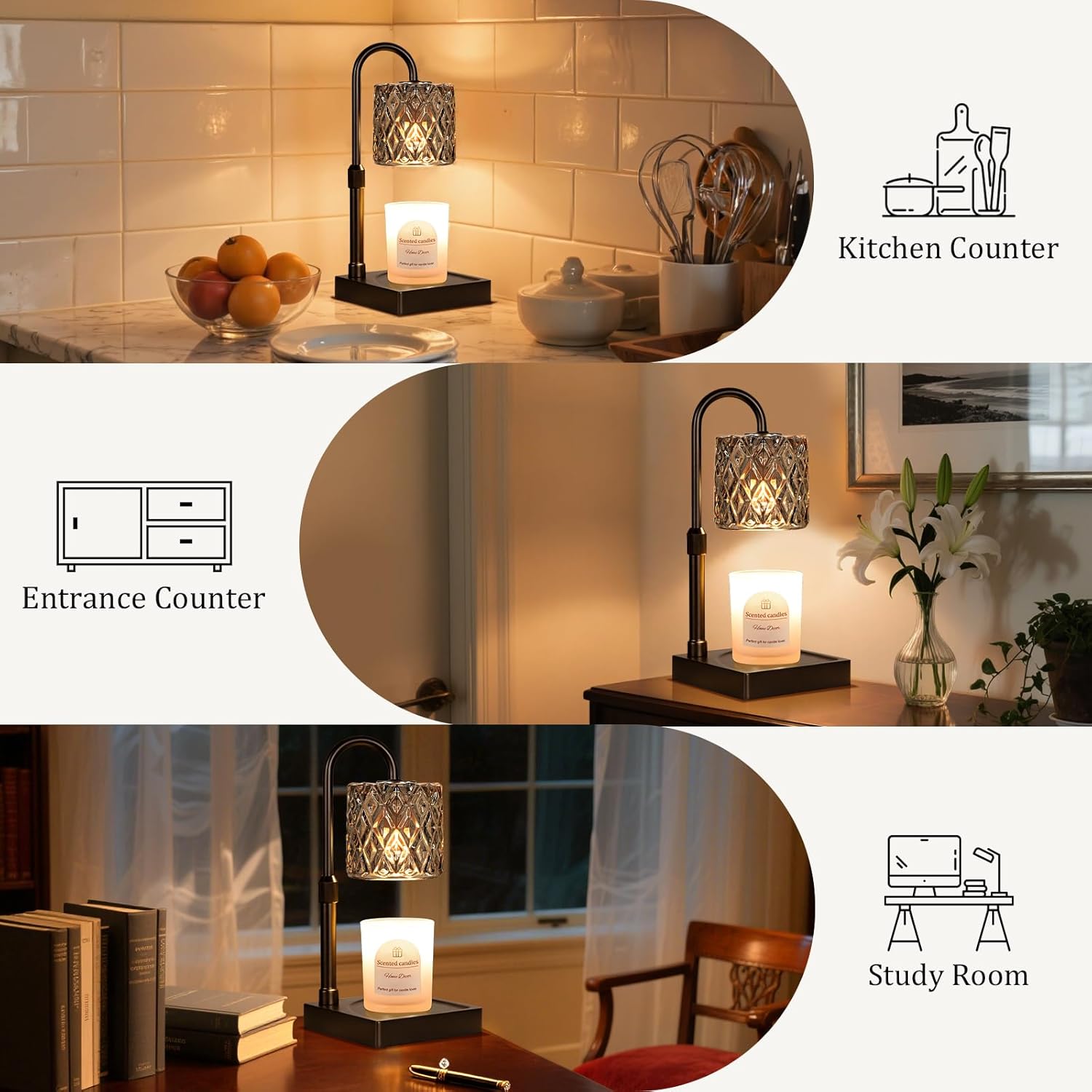 Hong-in Dark Grey Candle Warmer Lamp with Timer -Dimmable Adjustable Height Wax Melt Warmer for Jar Candles,Vintage Home Decor with Elegant Clear Glass,Birthday Gifts for Women, Mom, Friend, Sister - Image 6