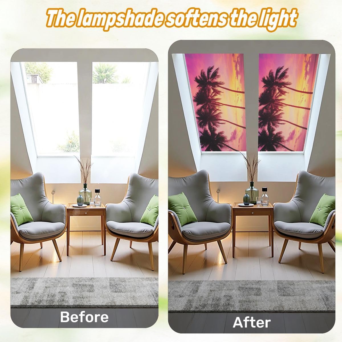 Fluorescent Light Covers for Ceiling Lights Tropical Sunset Palm Trees Easy to Install Magnetic Light Filter for Classroom Office Hospitals School Home Decor