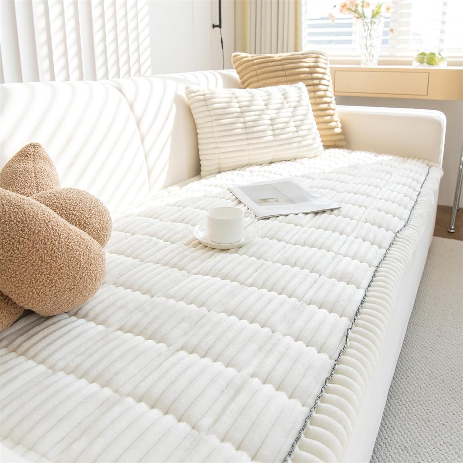 LINGKY Thick Sofa Cover Washable - New Soft Corduroy Universal Sofa Covers 2 3 4 Seater, Non-Slip Couch Cover, Couch Seat Covers Sofa Slipcovers Furniture Protector (White, 90x160cm) — image 1