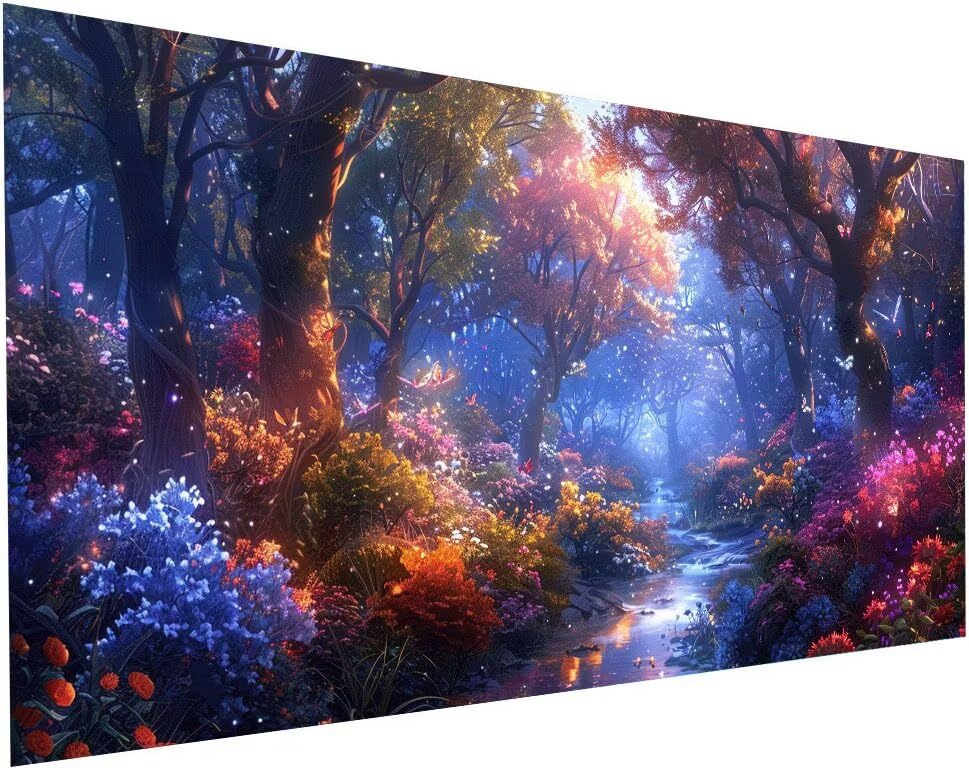 Activite manuelle adulte point de croix painting paysage forêt et rivière 5D
