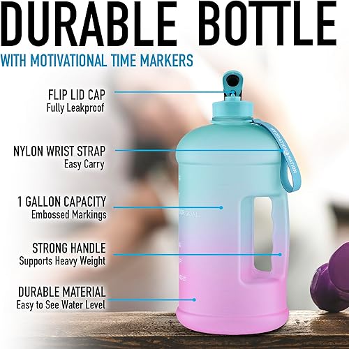 Miniatura 3 de Hydration Nation Botella de agua de 1 galón con tiempos para beber (128 onzas), jarra de agua grande con lector de tiempo motivacional, jarra de