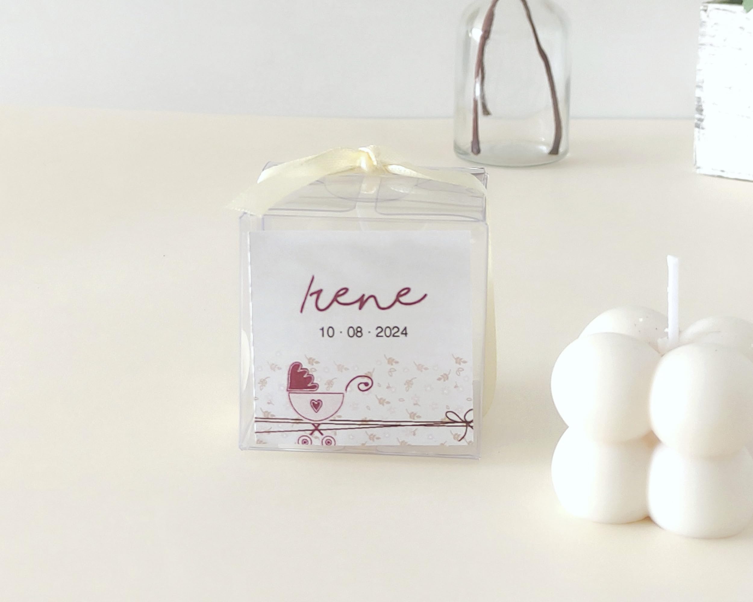 Set 12 Velas Aromáticas Bubble Personalizadas para el Bautizo, Aroma Chai, Regalo Ideal para los Invitados, Varios Diseños a Escoger