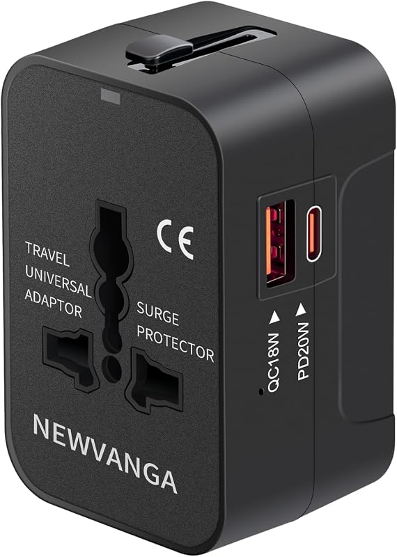 Universal Travel Adapter USB C, All in One Worldwide Plug Adapter, Black | Fast Charge GaN PD3.0, Type C USB-A Quick Charging, International Wall Charger, AC Power Outlet Converters, for USA EU UK AUS