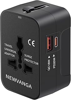 Travel Adapter USB C, Universal All in One Worldwide Travel Adapter Fast Charge GaN PD3.0 Type C USB-A Quick Charging Ports Power Converters Wall Charger AC Power Plug Adapter for USA EU UK AUS Black