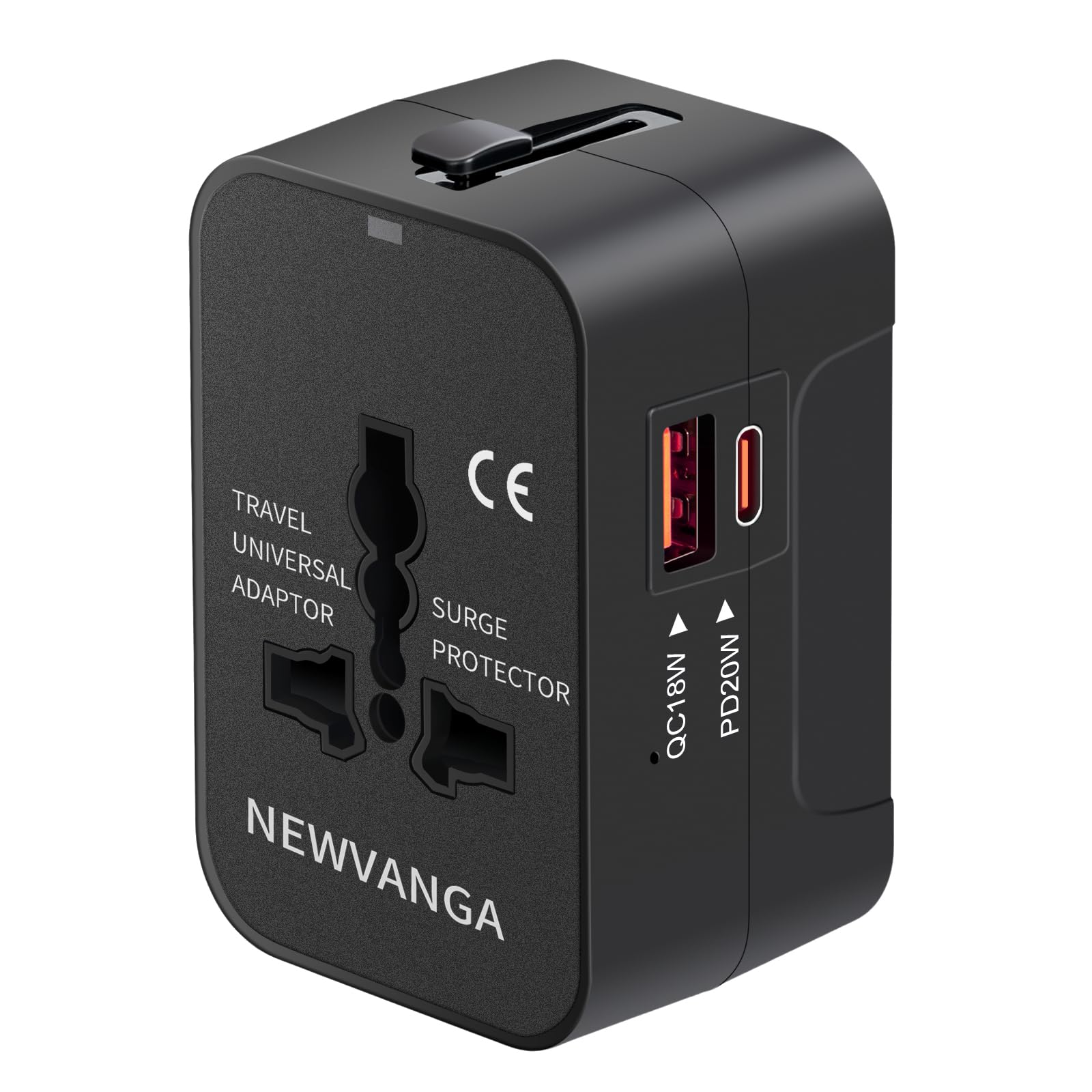 Travel Adapter USB C, Universal All in One Worldwide Travel Adapter Fast Charge GaN PD3.0 Type C USB-A Quick Charging Ports Power Converters Wall Charger AC Power Plug Adapter for USA EU UK AUS Black