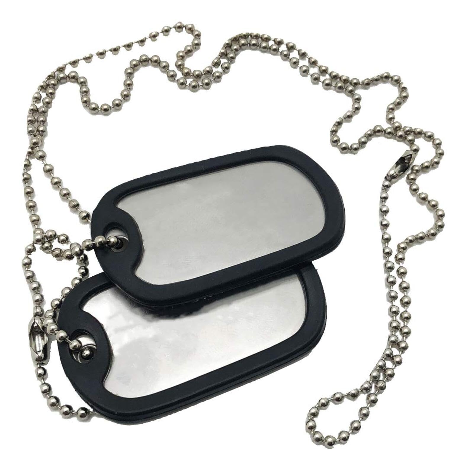 Set of 2 Blank Stainless Steel Military Dog Tags - Nickel-Plated Army Style ID Tags with Ball Chains & Silencers - Image 2