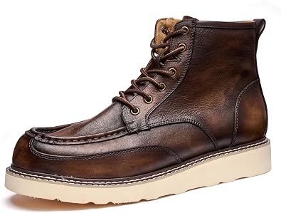 Specell Handcrafted Vintage High-Top Mens Work Boots - Retro Style & Timeless Durability, Soft Toe, Waterproof Casual Leather, Brown, Lace-Up Comfortable Moccasin Toe