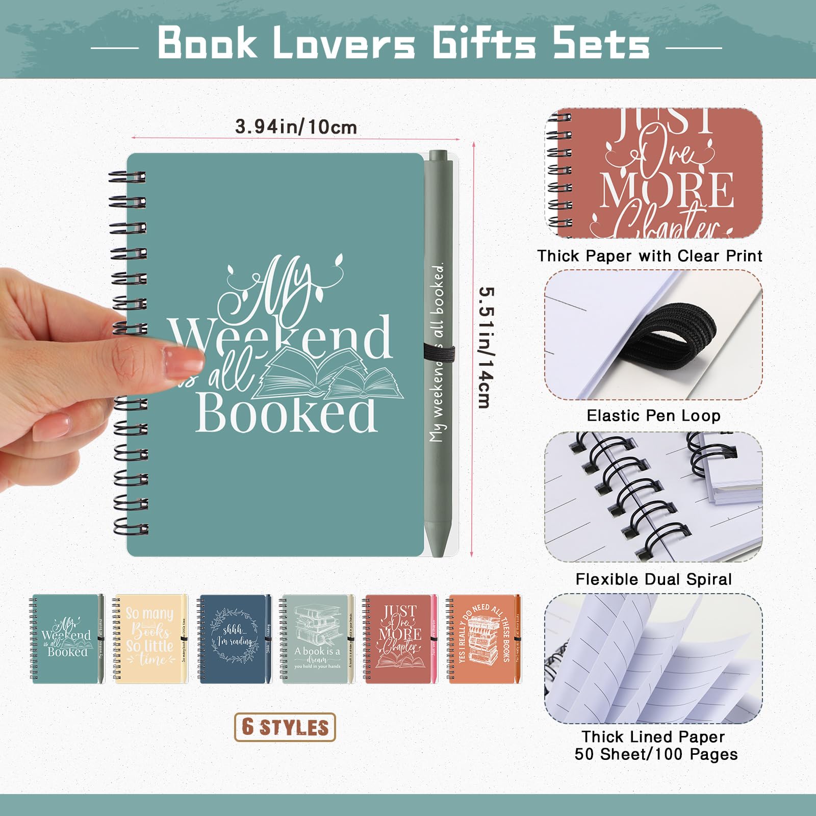 Thenshop Lot de 30 carnets à spirale inspirants pour les amateurs de livres - Cadeau de Noël - Journal de lecture pour lecteur, étudiant, enseignant, jour des bibliothécaires (couleur vive)