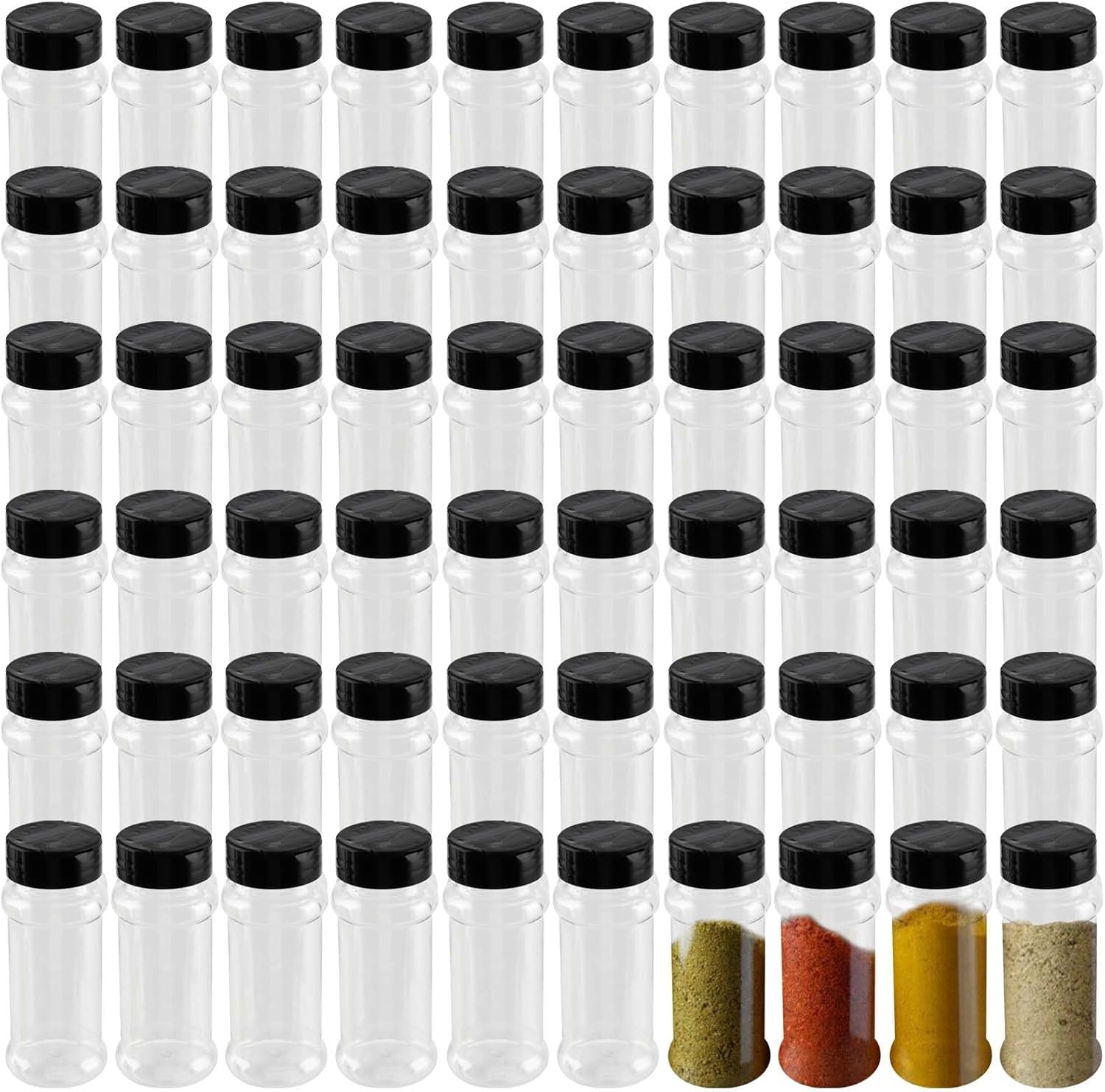 60 Pack 3.5oz Clear Plastic Spice Jars with Black Shaker Lids, Plastic Seasoning Containers, Empty Spice Jars Bottles for Pepper