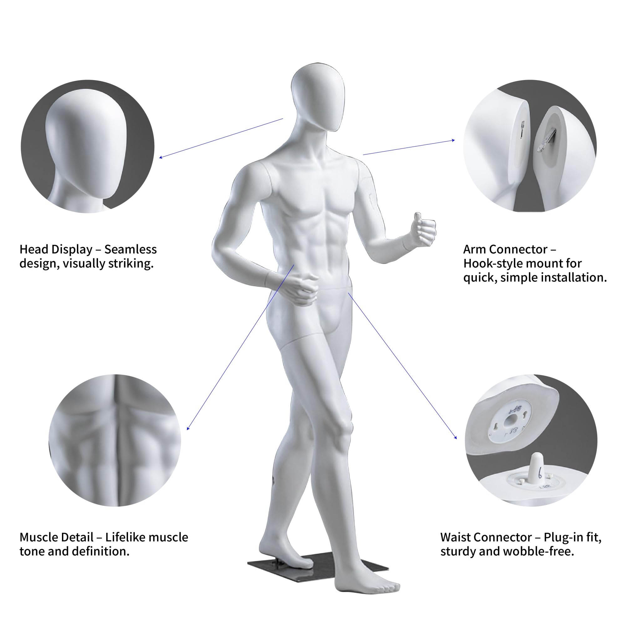 Manichino da Escursionismo Corpo Intero, Espositore Sportivo in Vetroresina (FRP) Bianco e Grigio, Abbigliamento Outdoor Uomo e Donna(Grey,Climb 1 Male)
