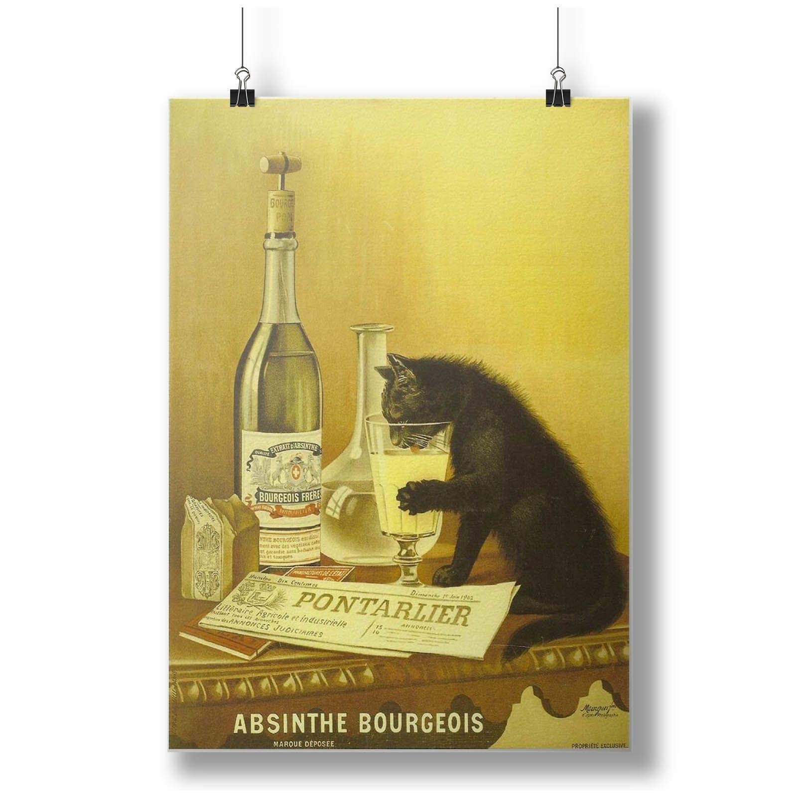 Absinthe Bourgeois Black Cat Retro Vintage A0 A1 A2 A3 A4 Satin Photo Poster p10051h