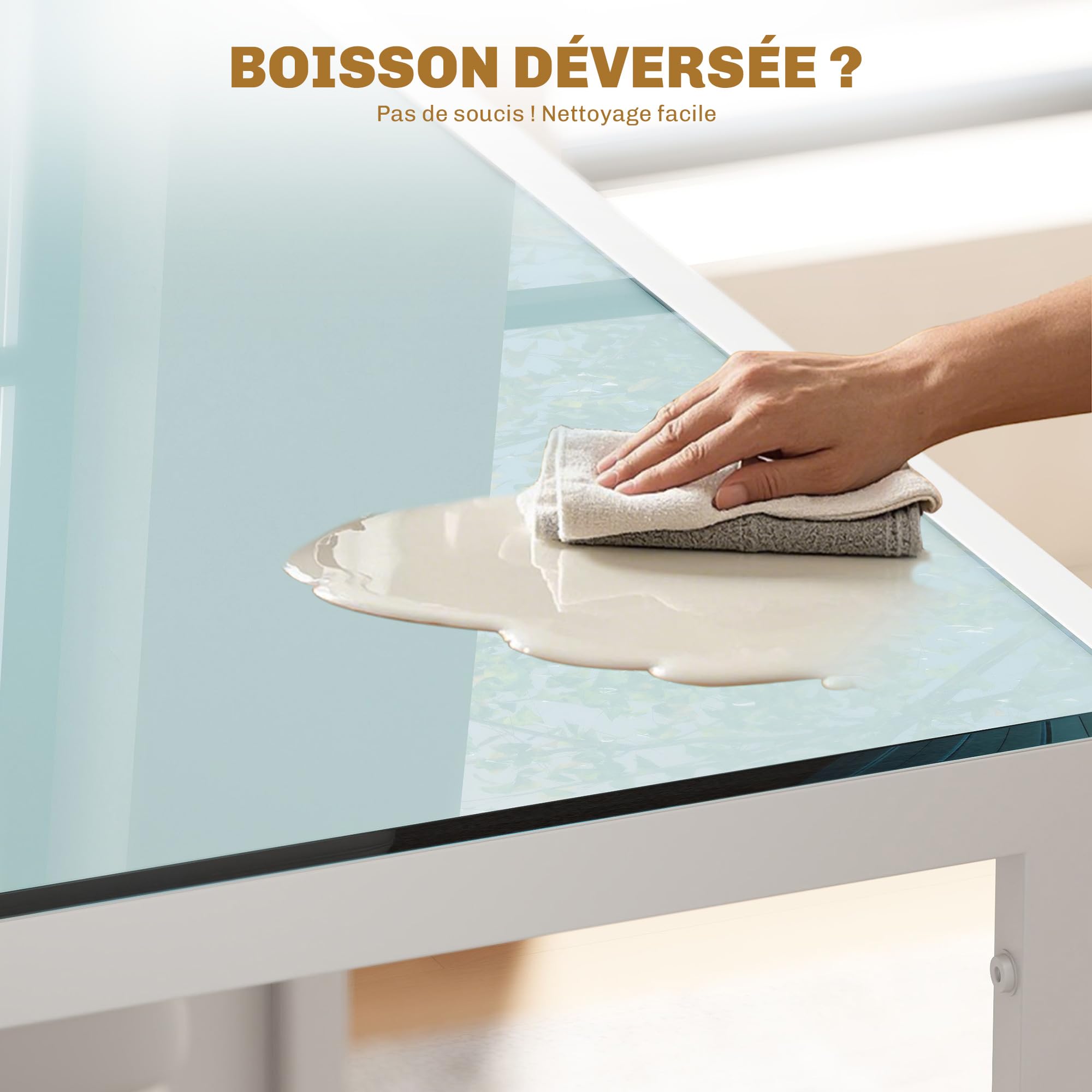 HOMCOM Ensemble Table à Manger avec 4 Chaises, Table de Cuisine en Cuir Synthétique, Verre Trempé, Acier, Blanc