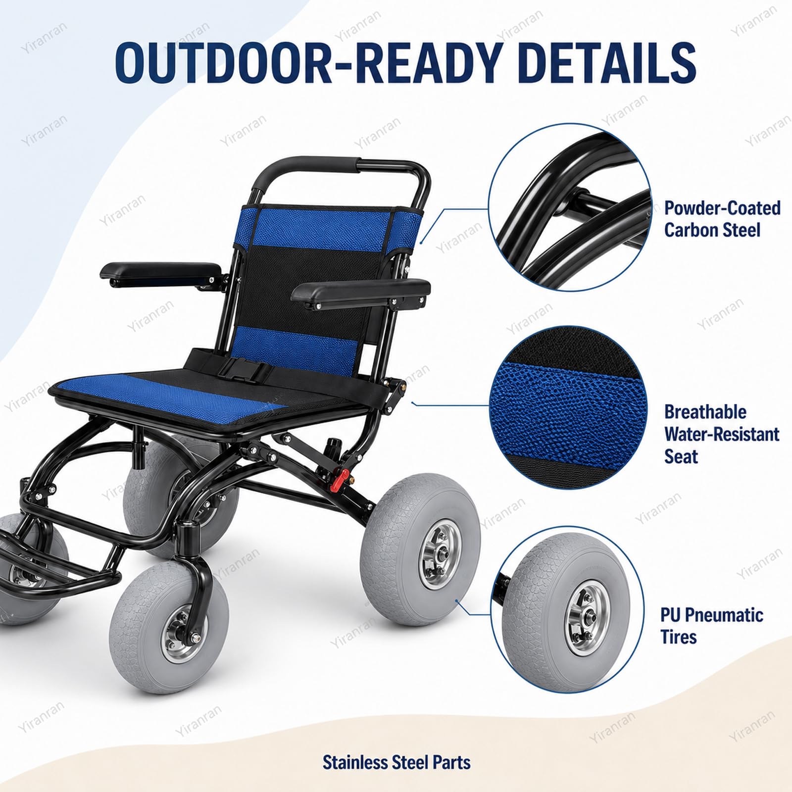 Silla De Ruedas Todoterreno para Playa, Plegable, con Neumáticos Anchos para Arena Blanda, De 12 Y 9 Pulgadas, Capacidad De 220 LB, Ruedas De Liberación Rápida, Reposabrazos Y Reposapiés