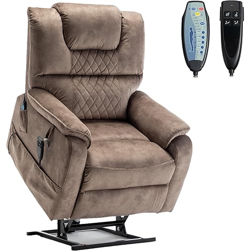 Lift Chair Recliner Lay Flat 180-Degree, Heavy Duty, Infinite Position Electric Recliner Chair Lift Chair with Massage and Heat, Dual Motor Power Stand Up Lifting Recliners for Seniors (Brown)