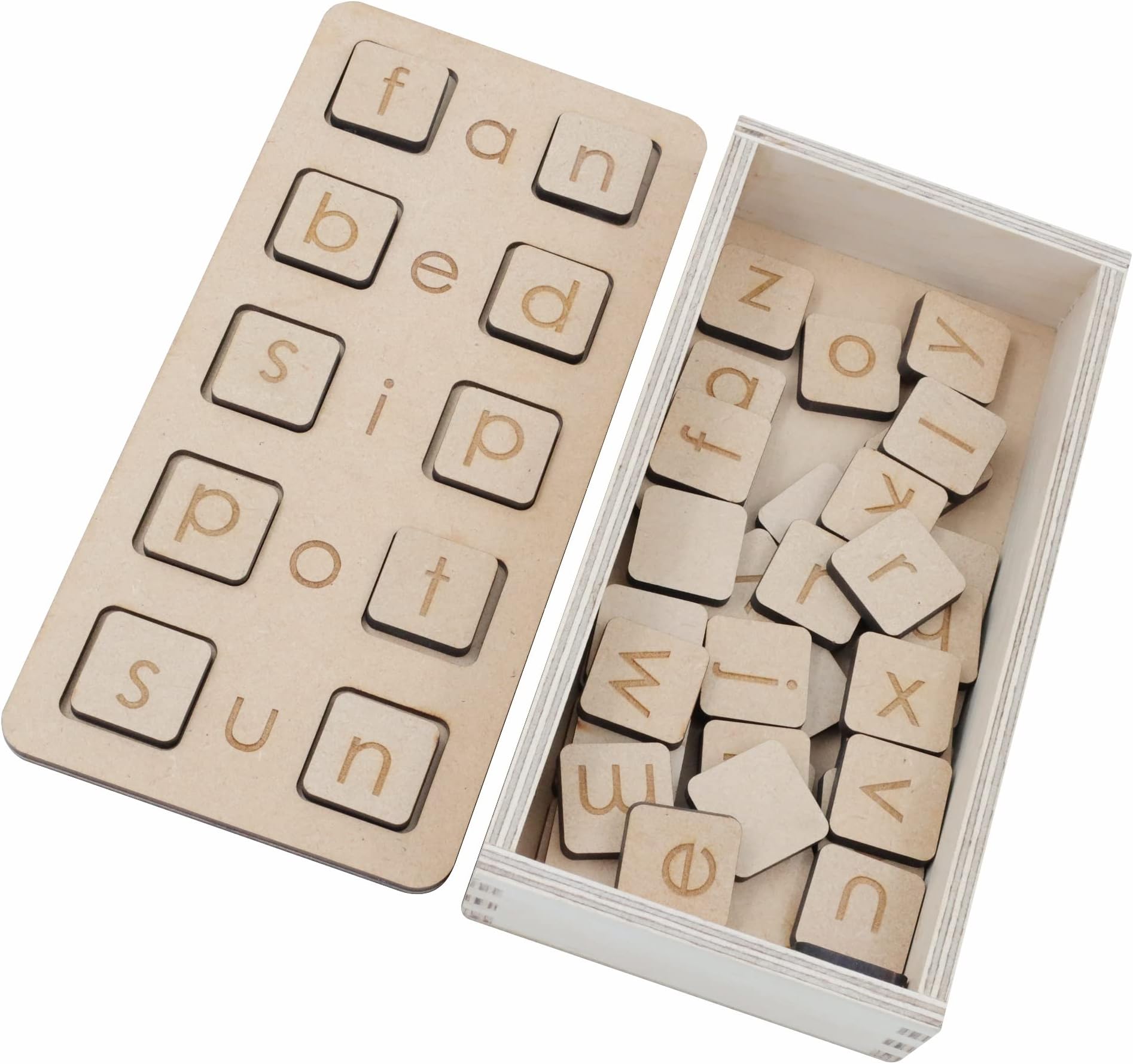 Wooden Letter Board Game, Three Word Spelling Practice Set with CVC Words, Educational Learning Toy for 3+ Years, Spelling Fun Toy for Vocabulary Word Builder and Fun Learning CVC