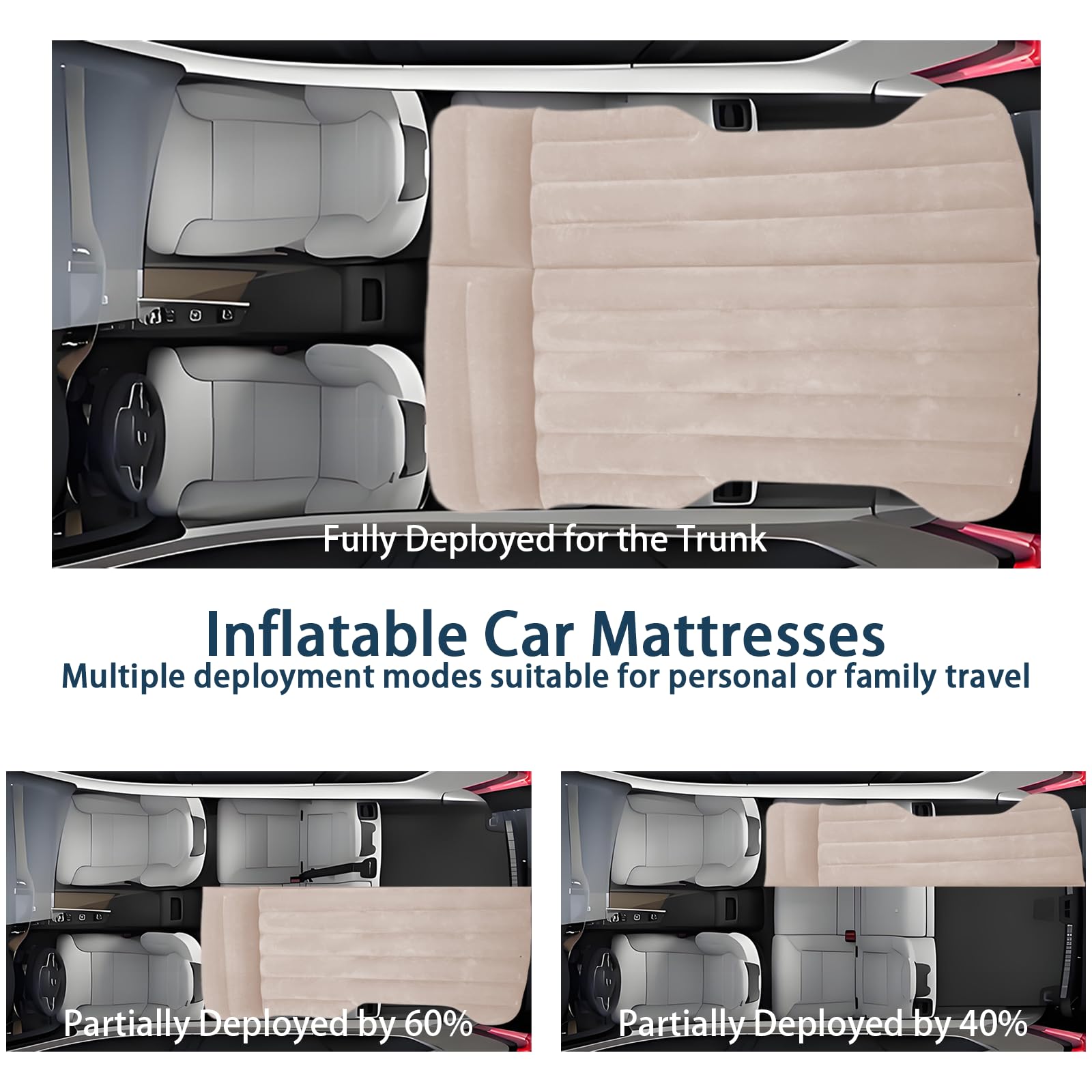 Colchón para Coche, Colchón de Vehículo para Model YS, UV, MPV y Sedán, Duradero con Bomba de Aire, Cama de Aire para Viajes, Camping Beige