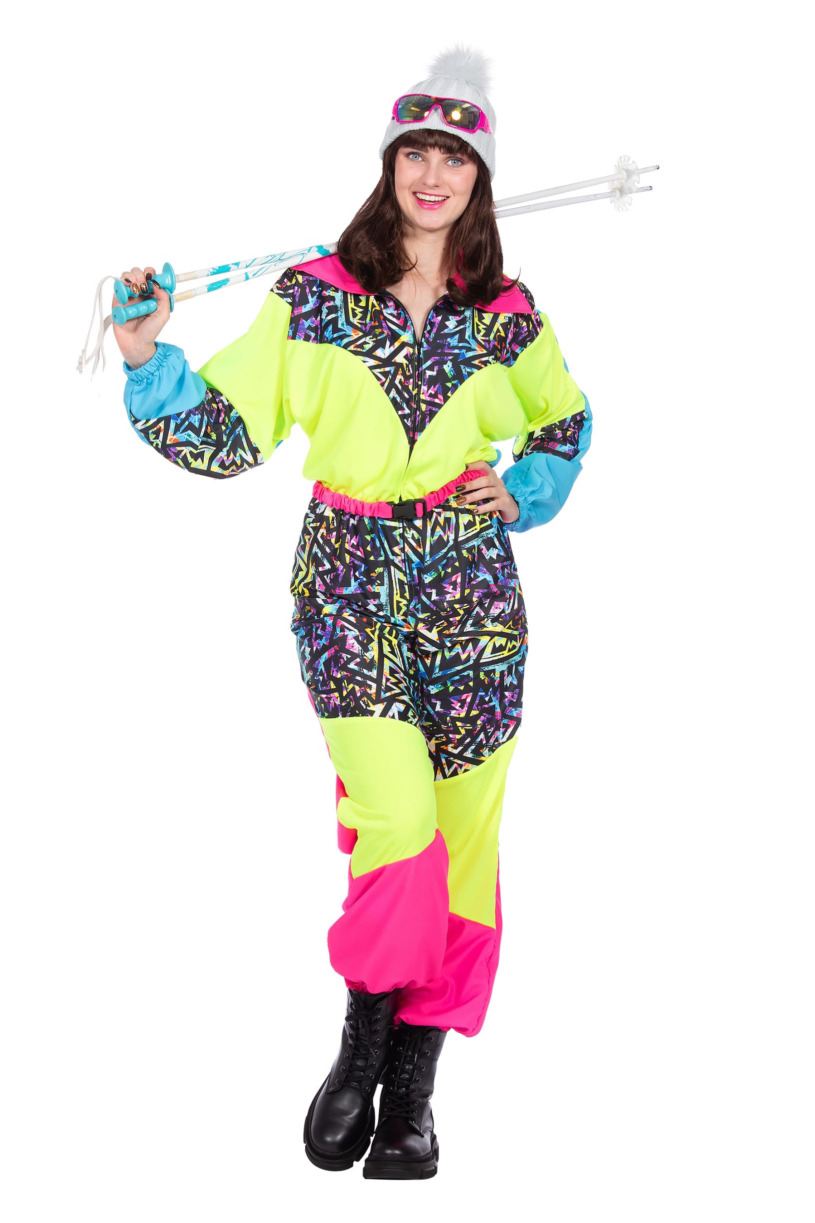 WILBERS & WILBERS - 80er Jahre Skianzug Damen | neonfarben, Apres Ski Outfit, Schneeanzug, sportlicher Overall für Karneval