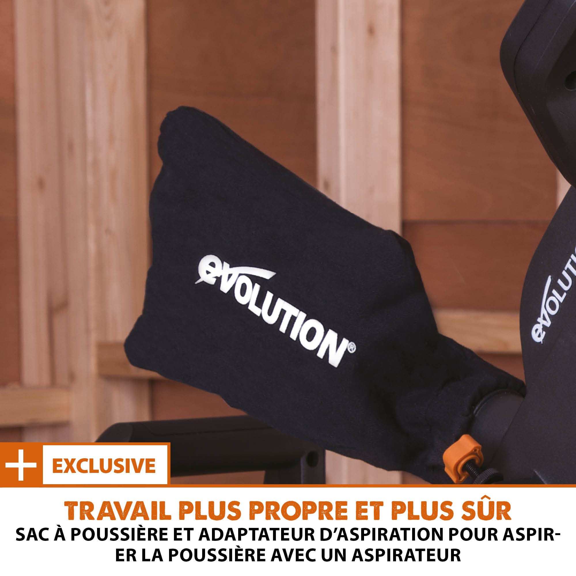 Evolution 047-0003A (R185SMS+) Scie à onglet avec coupe universelle 45°, guide laser à onglet 50° avec lame universelle, noir
