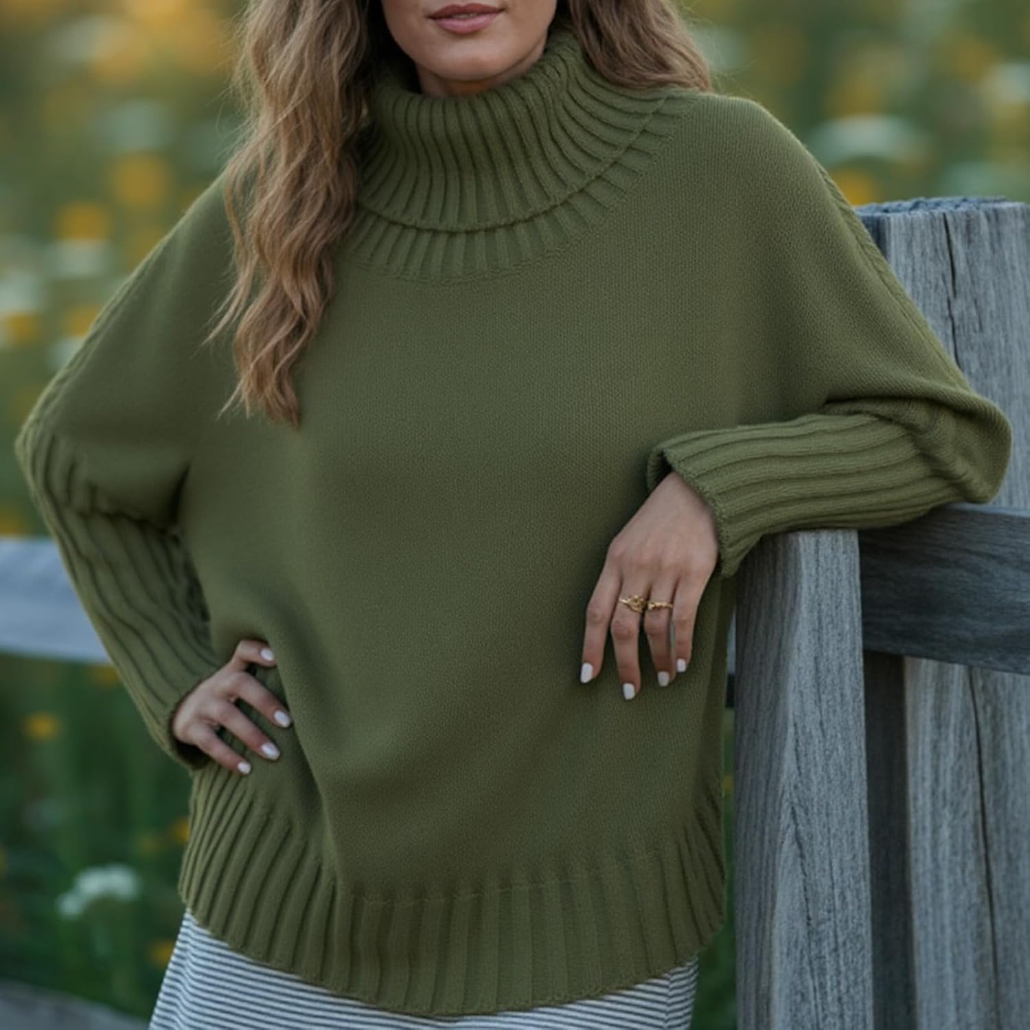 Oversized Turtleneck Sweaters for Women, Batwing Long Sleeve Knit Pullover for Fall and Winter - Image 5