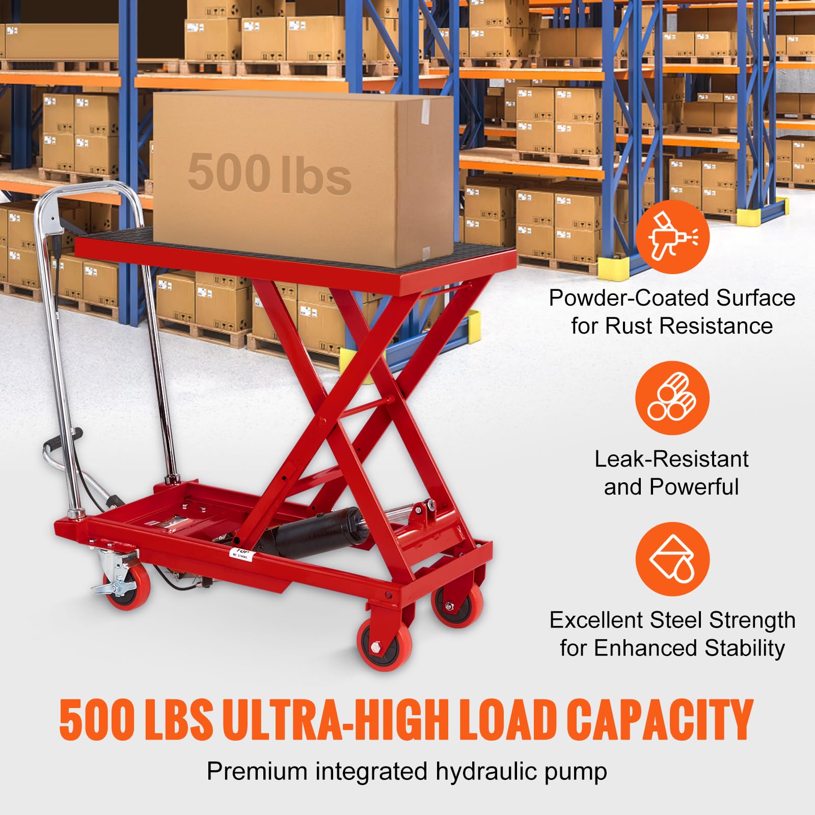 Happybuy Hydraulic Lift Table Cart, 500 lbs Capacity, 28.5