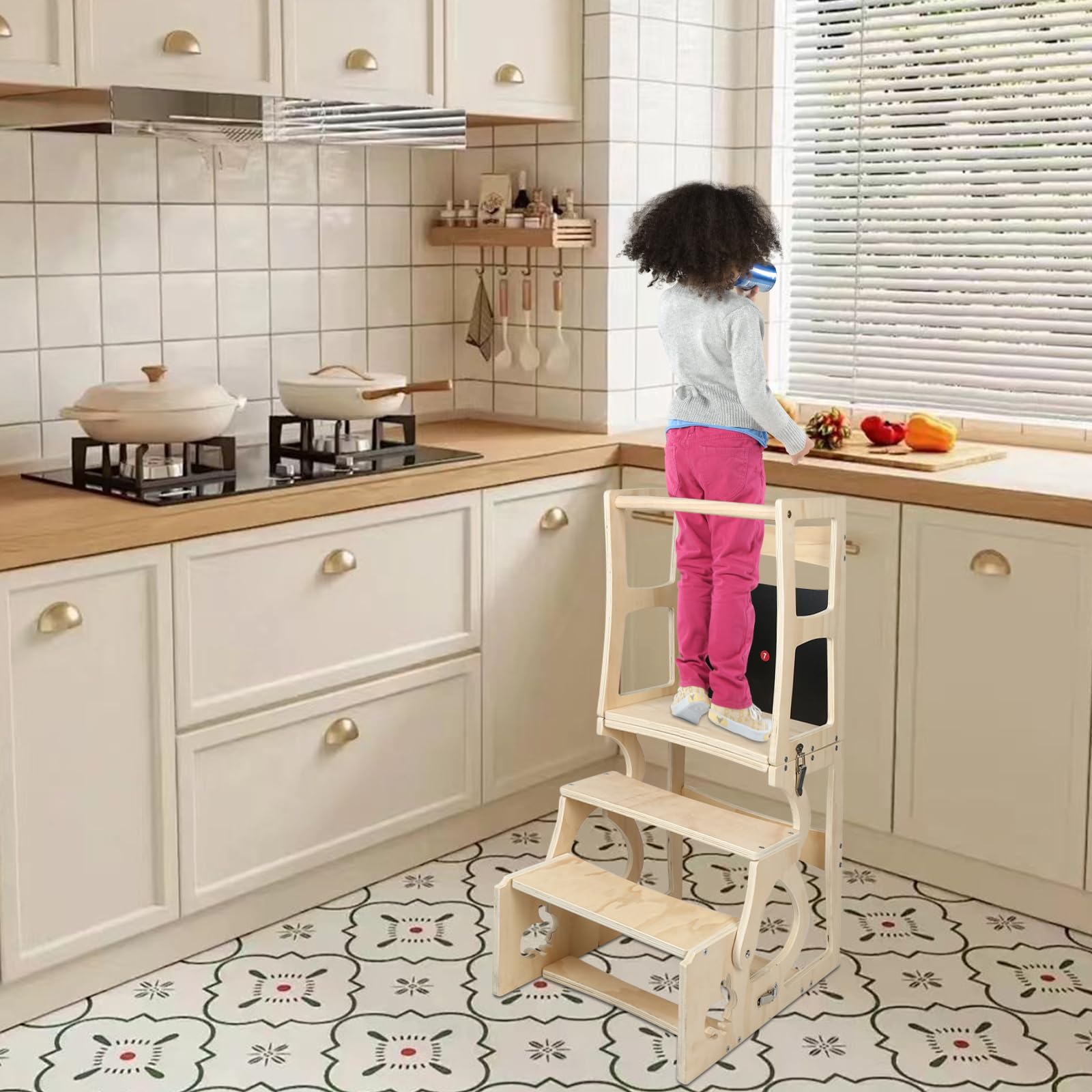Tour d Observation Enfant,Tour d’Observation Montessori 3 en 1 avec Tableau,Meuble Évolutif Sécurisé,Bois Écologique,Design Robuste pour l’Autonomie et l’Éveil à la Maison