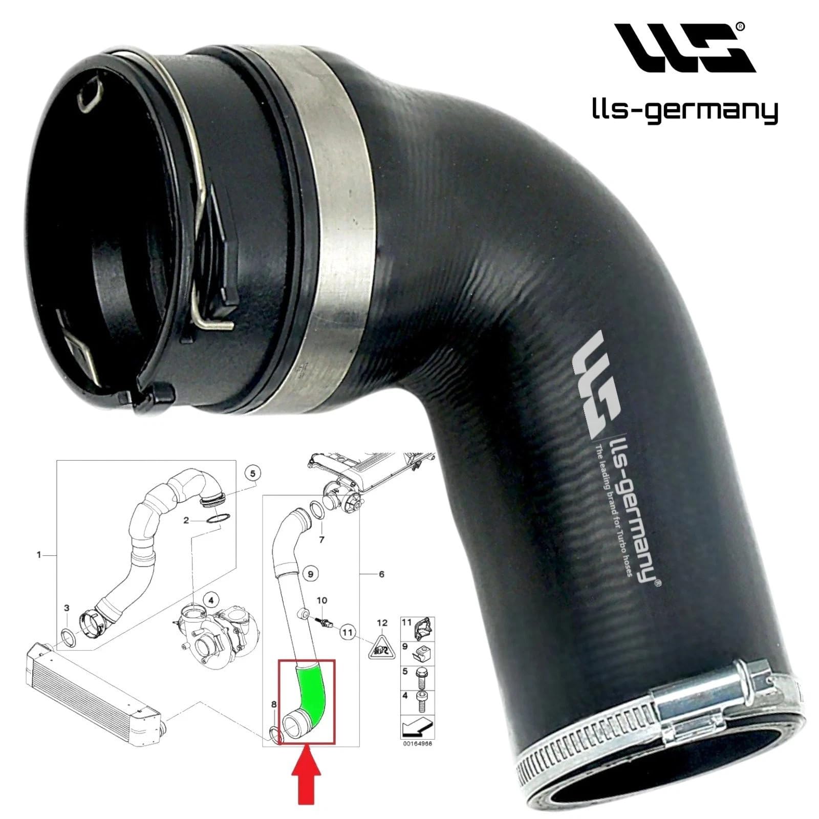 LLS-GERMANY Tuyau Turbo compatible avec BMW Série 5 (E60) 525d 530d (2002/09 à 2010/03), OEM: 11617799400, 11617799401, 11617797707,11617789963, 11617797697, 11617791664, 11617790547, 11617799402