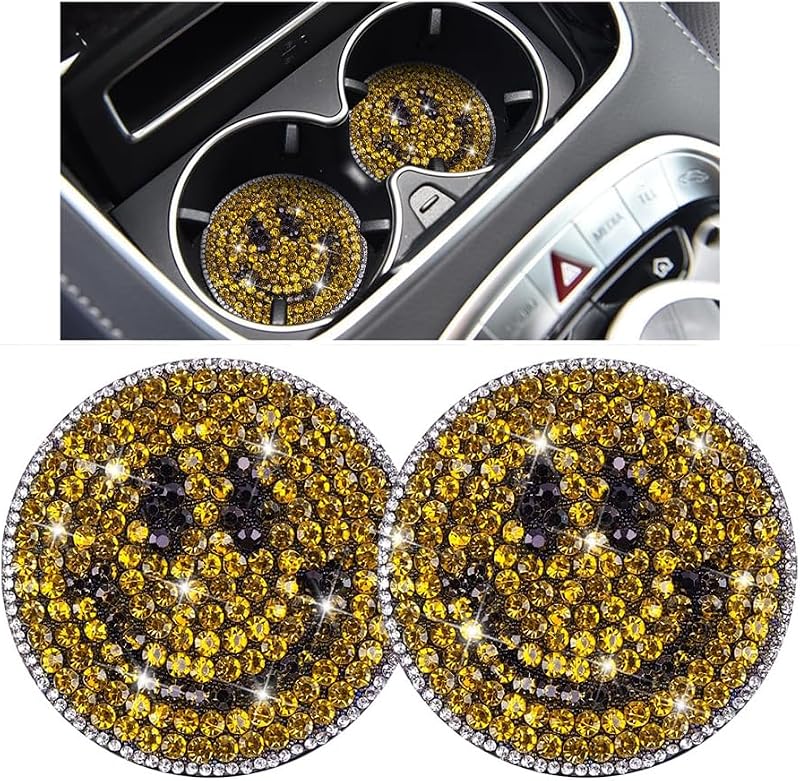 Coaster para Porta-Copos Automotivo com Strass TNAIYH, PVC Antiderrapante, Modelo Smile, 2 Unidades
