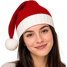 Knitted Santa Hat for Adults, Christmas Hat with Gift Box, Soft Stretch Red Xmas Hat for Women & Men