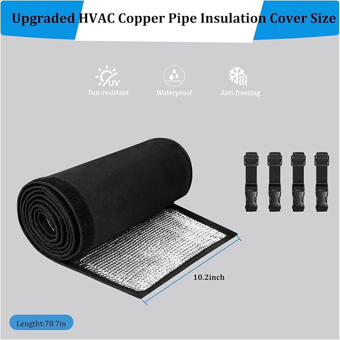 Cobertura aislante para tubería de cobre HVAC de 5 capas, 78.7" x 10.2" funda resistente al agua y UV para mini split y aire central, protección antifreeze miniatura 2