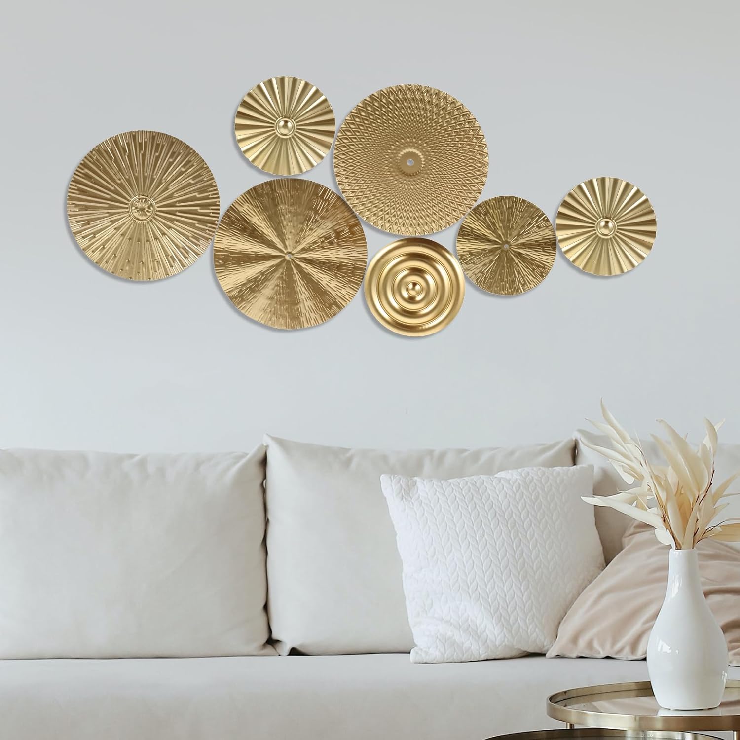 Operitacx 7pcs Gold Wall Decor, Hanging Metal Sunburst Wall Sculpture for Home Office Bedroom Bathroom Living Room