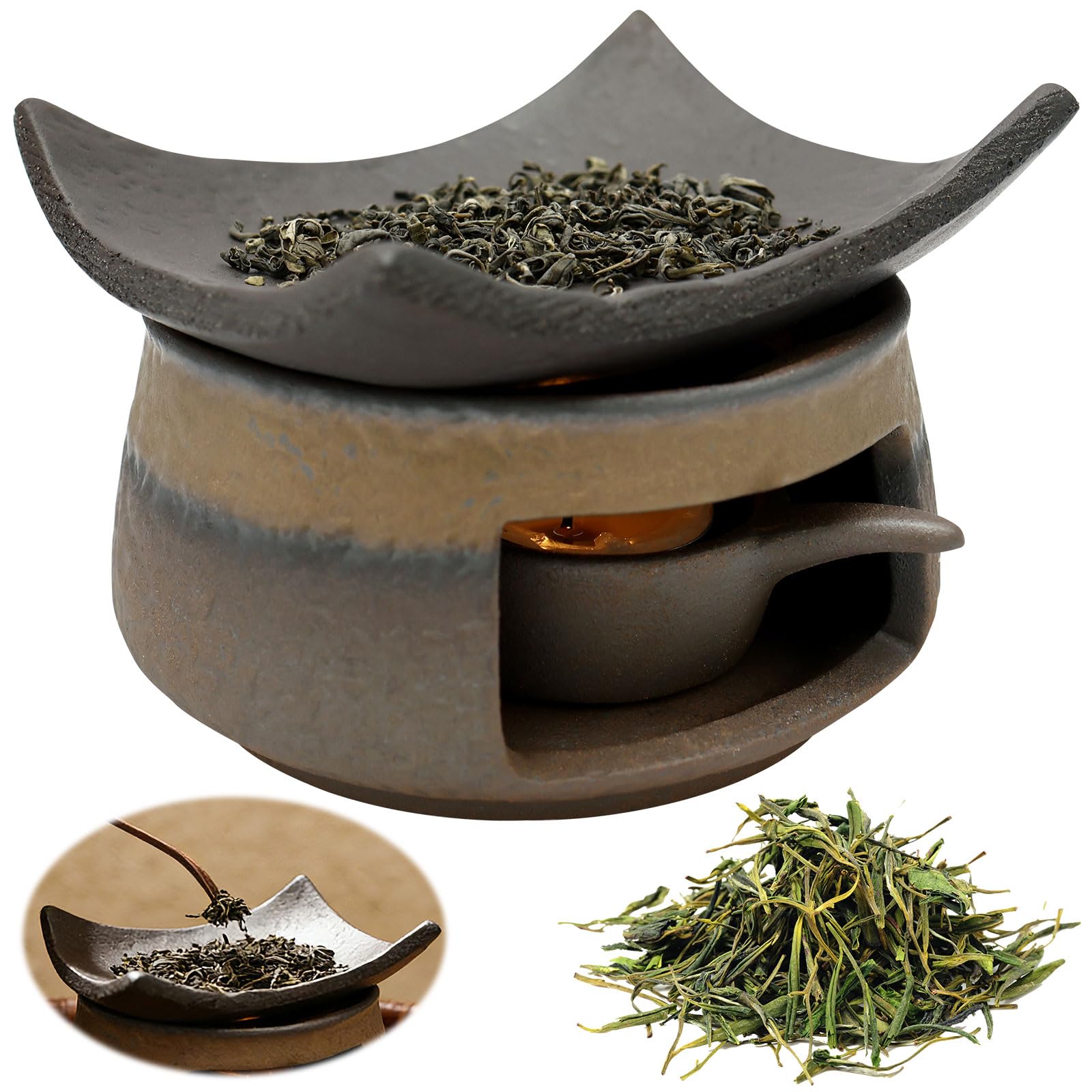 Tea Stove Warmer Set, Ceramic Candle Wax Melt Warmer, Aromatherapy Burner with Tealight Holder for Deep Relaxation for Home Office,Cedar and Zen Incense Burner
