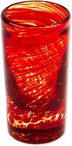 NOVICA Vasos de chupito de vidrio reciclado de remolino rojo soplado a mano, 2 onzas 'Ripe Ruby' (juego de 6)