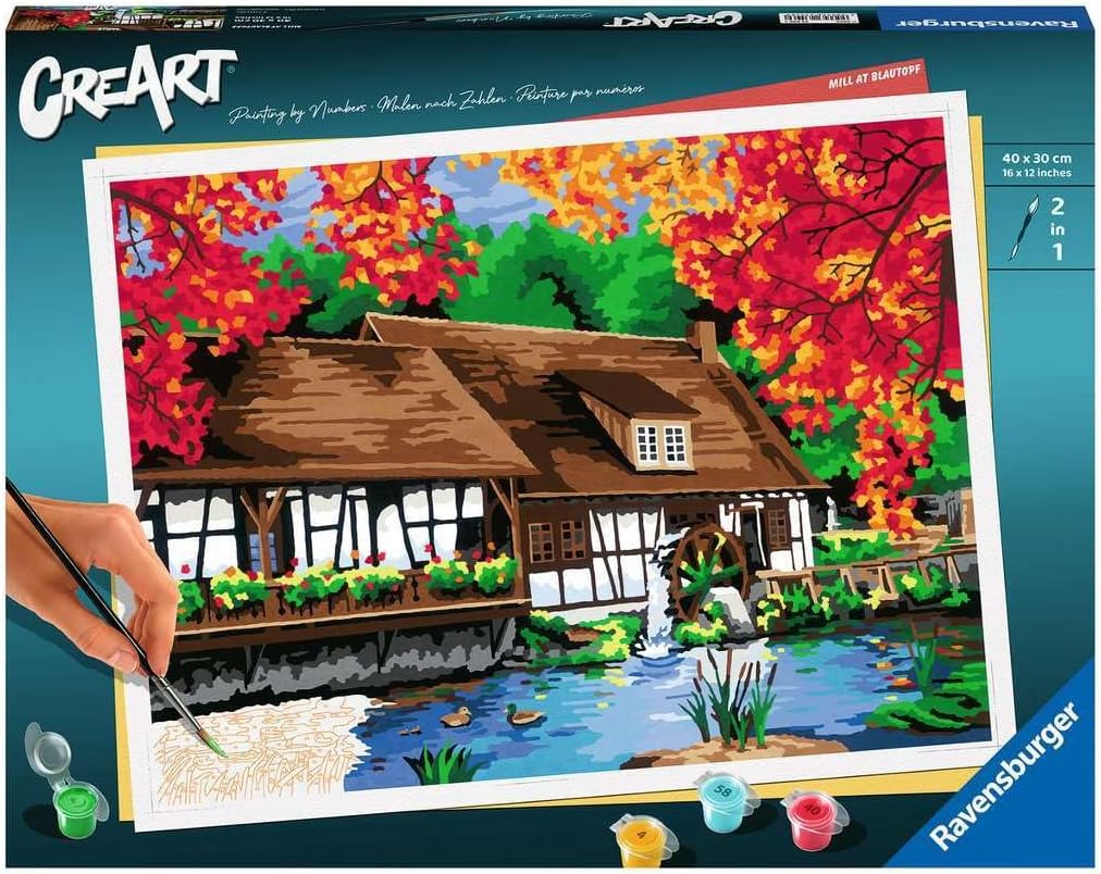 Ravensburger CreArt 23546 - Mill on The Blue Pot - Paint by Numbers Adults, DIY Painting Set with Brush and Acrylic Paints, Gift for Women and Men, Painting for Adults