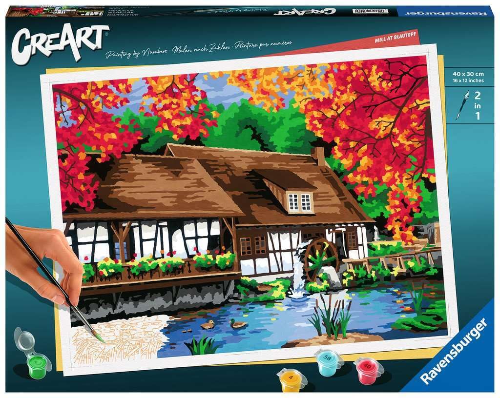 Ravensburger CreArt 23546 - Molino en maceta azul - Pintura por números para adultos, kit de pintura con pinceles y pinturas acrílicas, regalo para mujeres y hombres, pintura para adultos